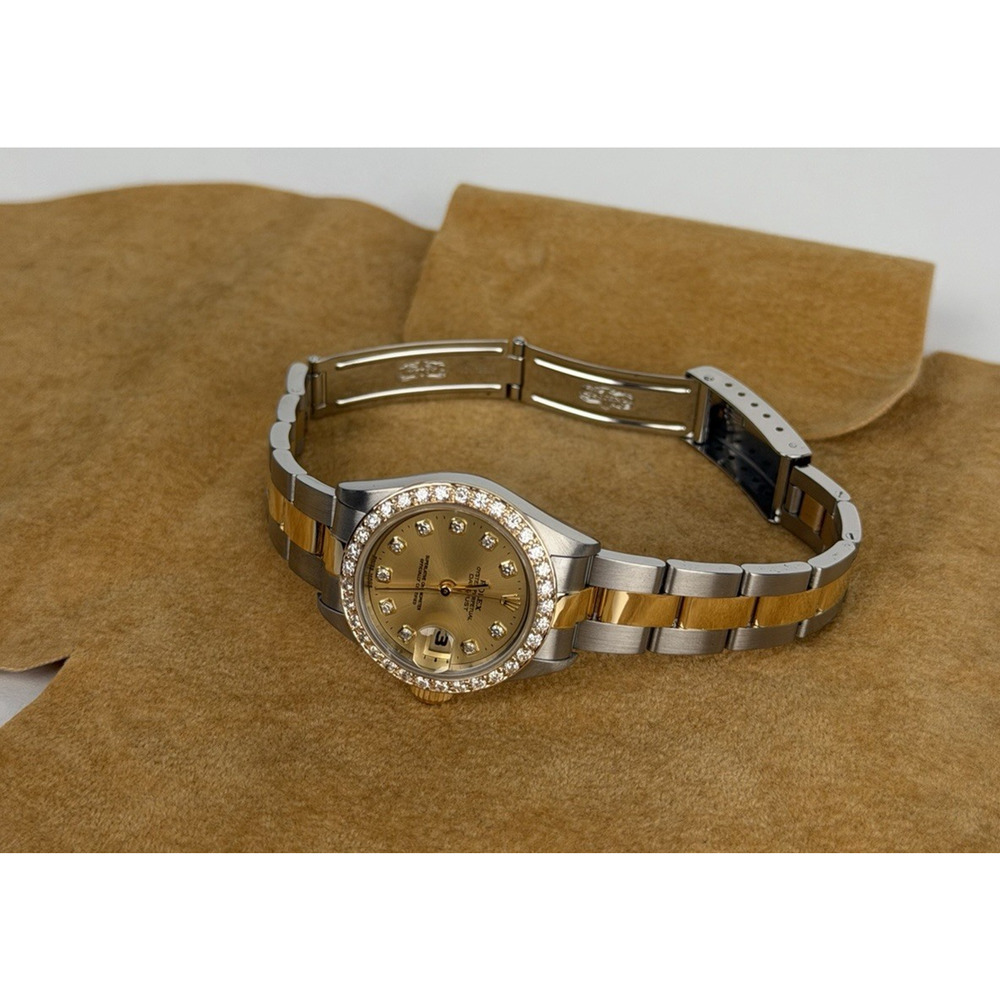 Rolex 69173 Ladies Datejust 18k Gold 26mm Diamond Dial with Custom Diamond Bezel - Picture 5 of 13